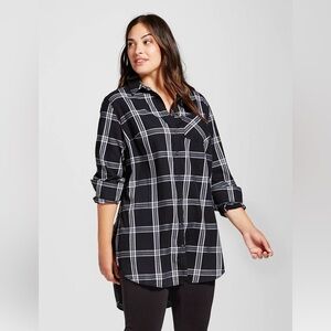 Ava & Viv black and white plaid button down shirt collared size 3X